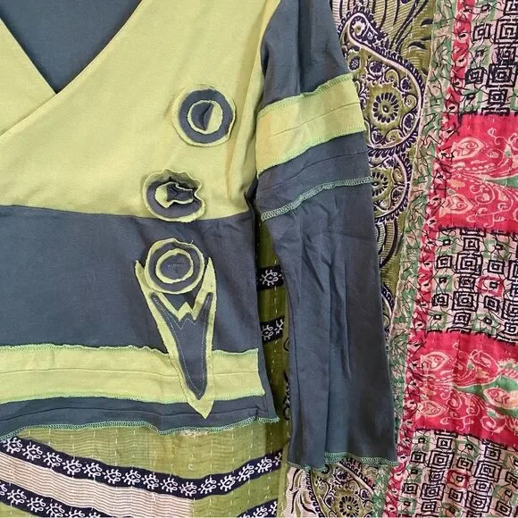 Y2K Original Design Patchwork Green Appliqué Top Size Small - Picture 4 of 12